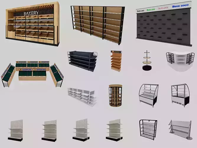Supermarket Shelves Low-poly 3D model