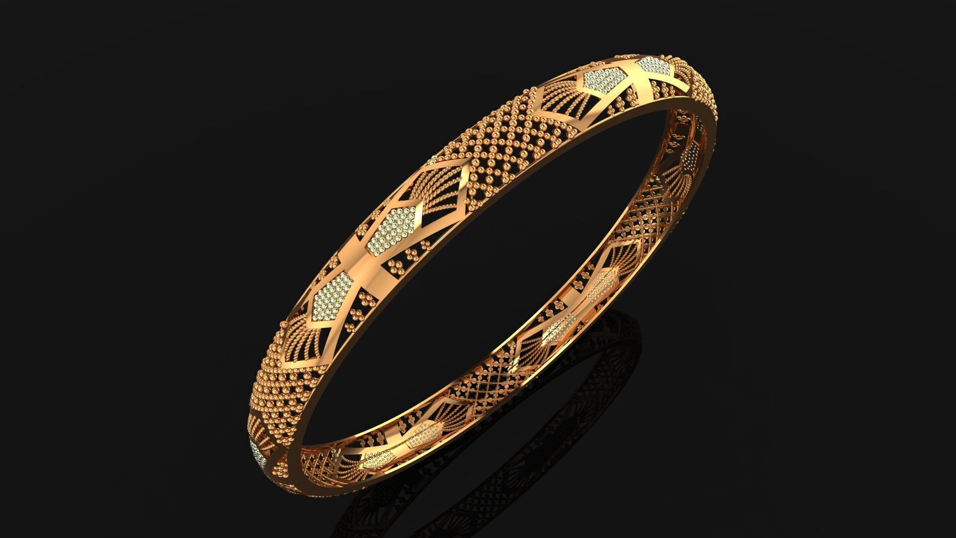 1182 Floral Geometric Net Bangle 61MM-9gm 3D print model_2