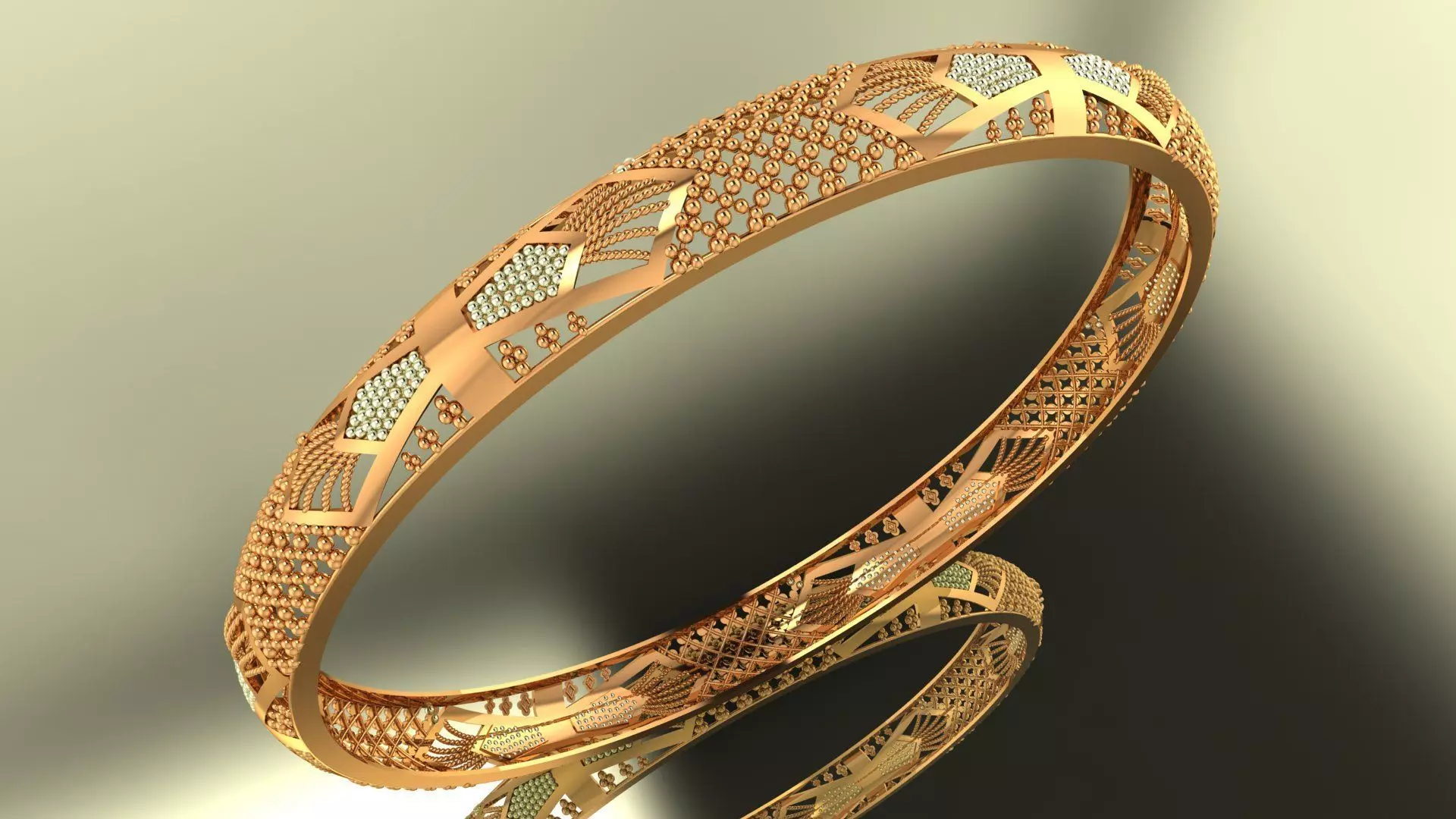 1182 Floral Geometric Net Bangle 61MM-9gm 3D print model_0