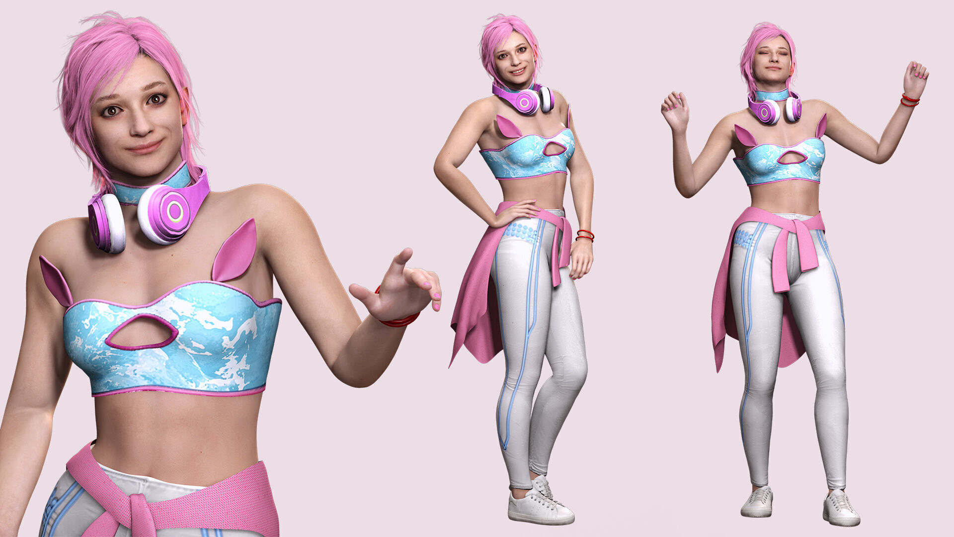 Sokor Stylized Urban Female Character Game Ready Rigged 3D Model Low-poly 3D model_9