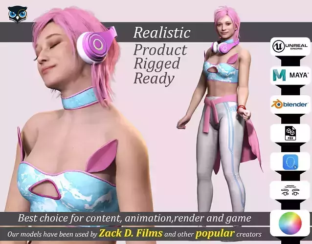 Sokor Stylized Urban Female Character Game Ready Rigged 3D Model Low-poly 3D model