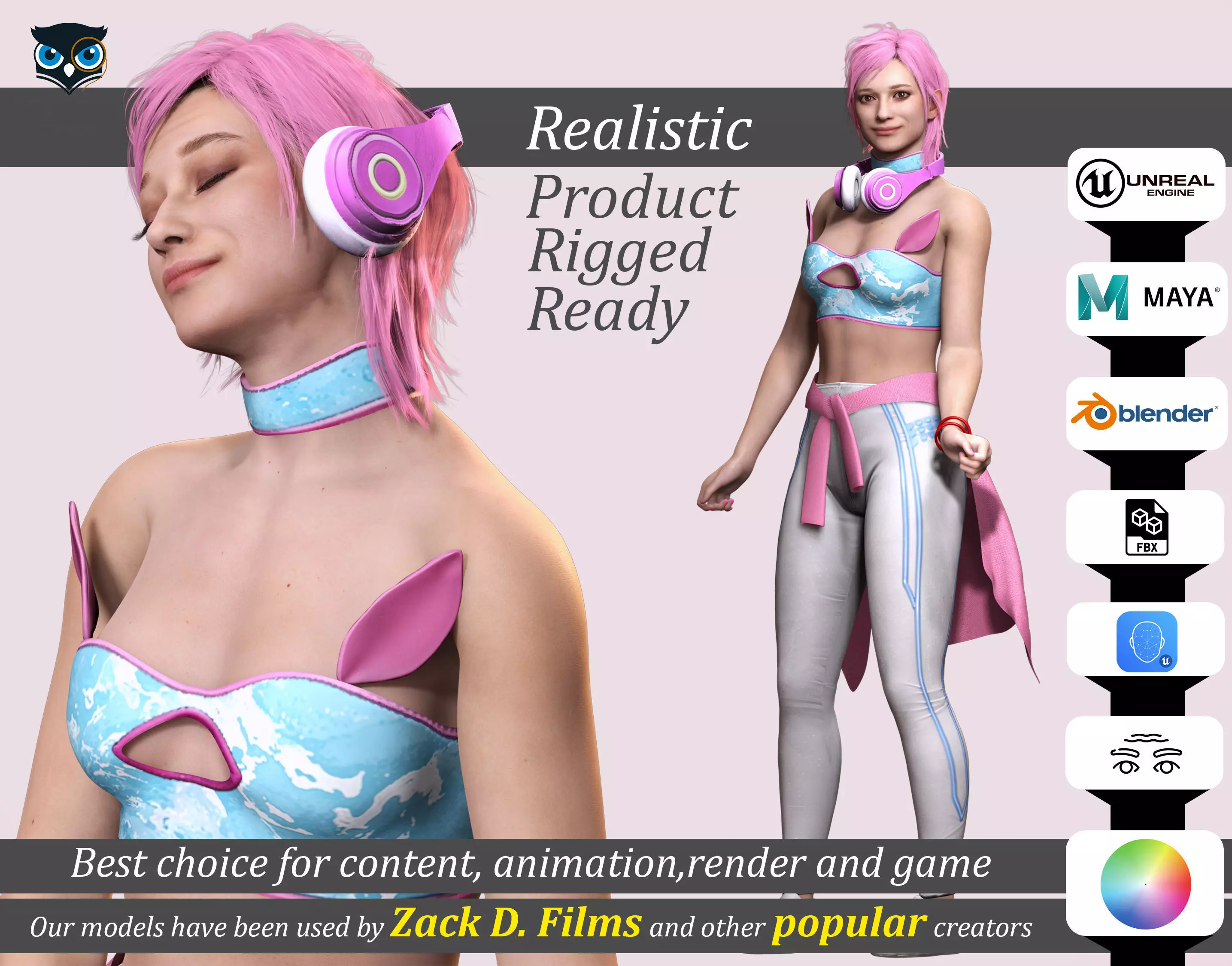Sokor Stylized Urban Female Character Game Ready Rigged 3D Model Low-poly 3D model_0