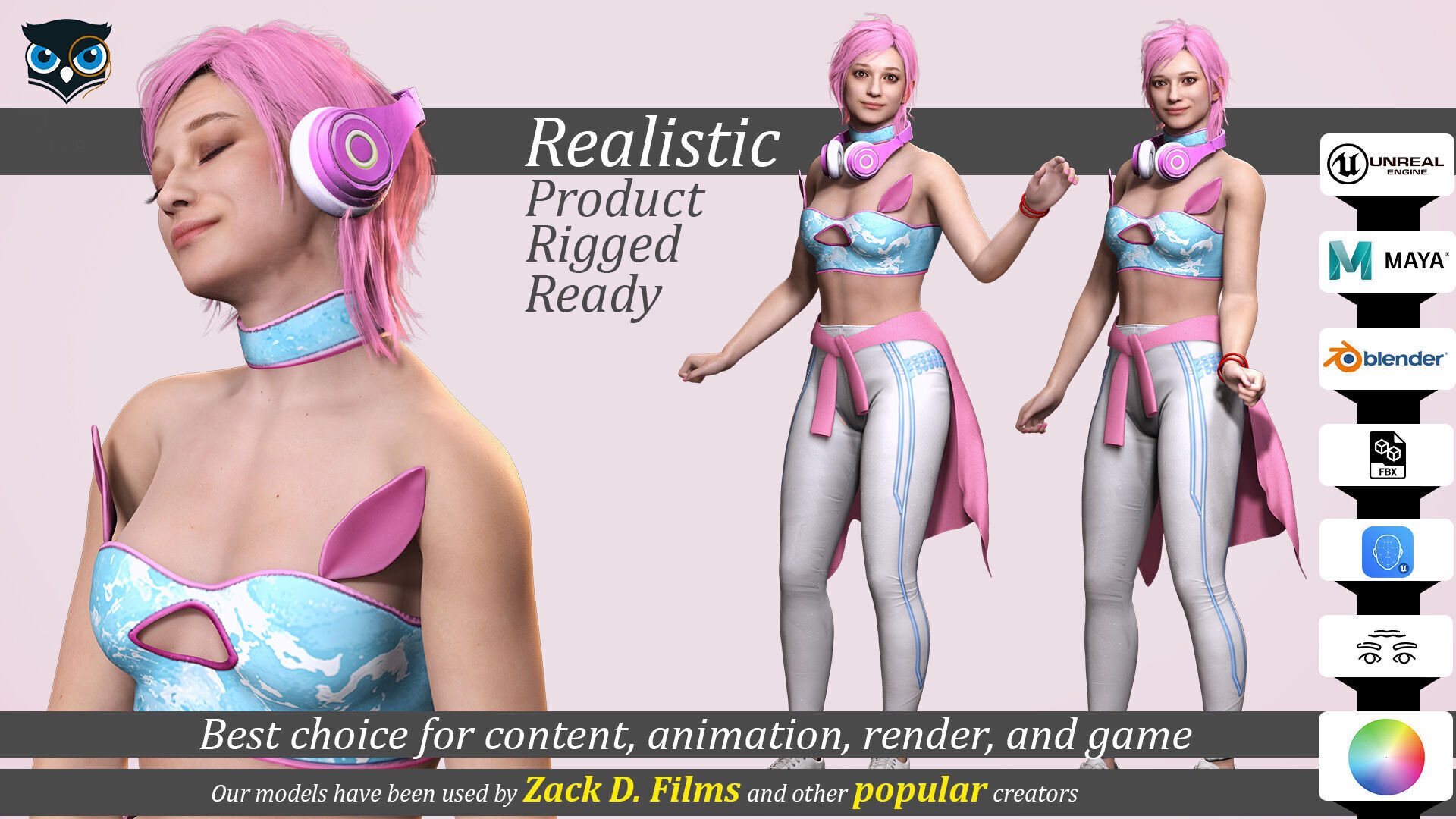 Sokor Stylized Urban Female Character Game Ready Rigged 3D Model Low-poly 3D model_1