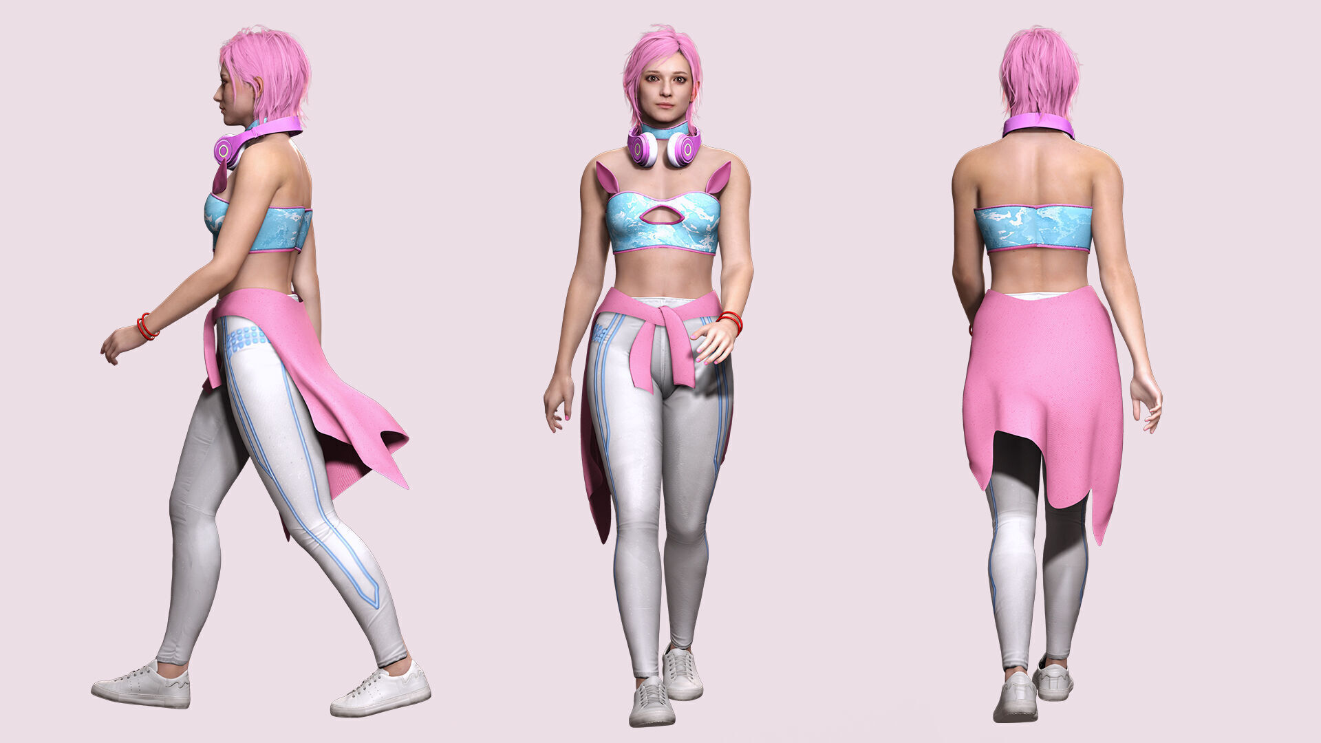Sokor Stylized Urban Female Character Game Ready Rigged 3D Model Low-poly 3D model_3