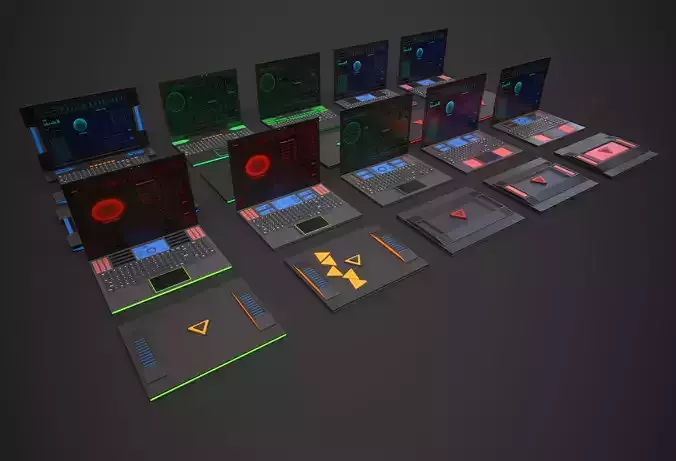 Scifi Laptop Collection Low-poly 3D model