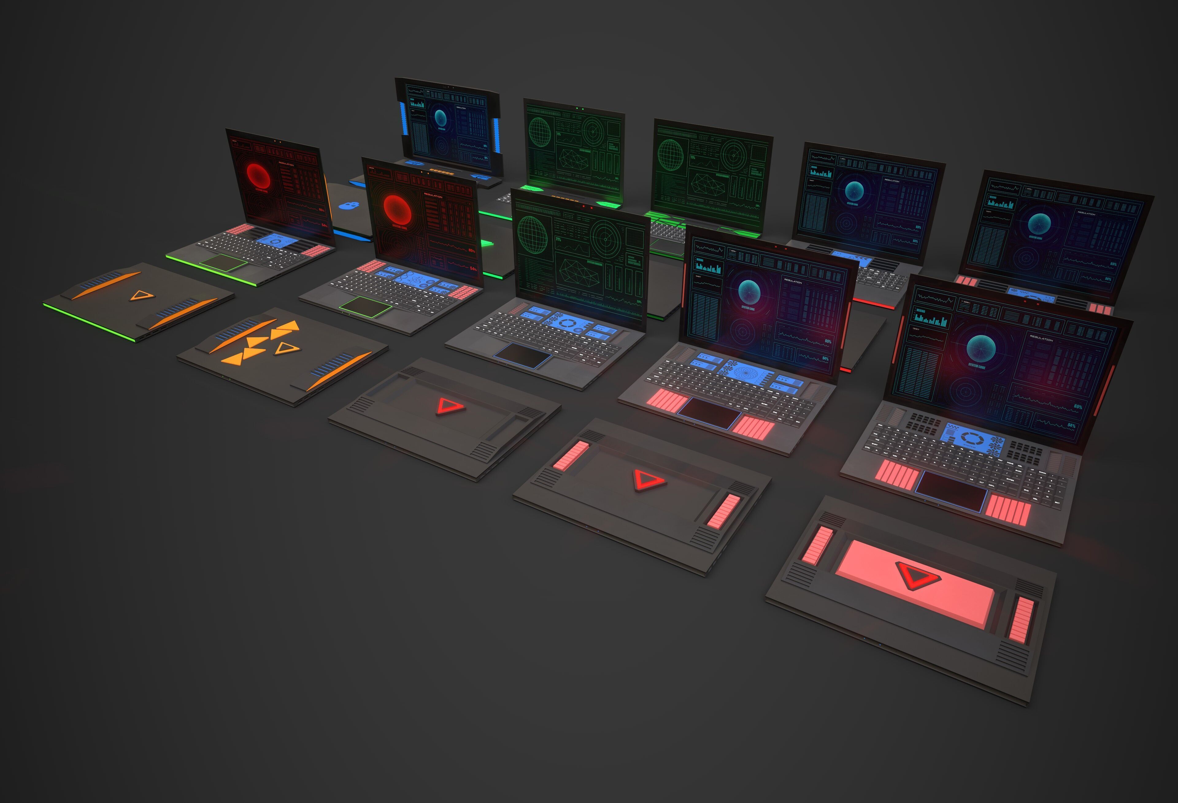 Scifi Laptop Collection Low-poly 3D model_2
