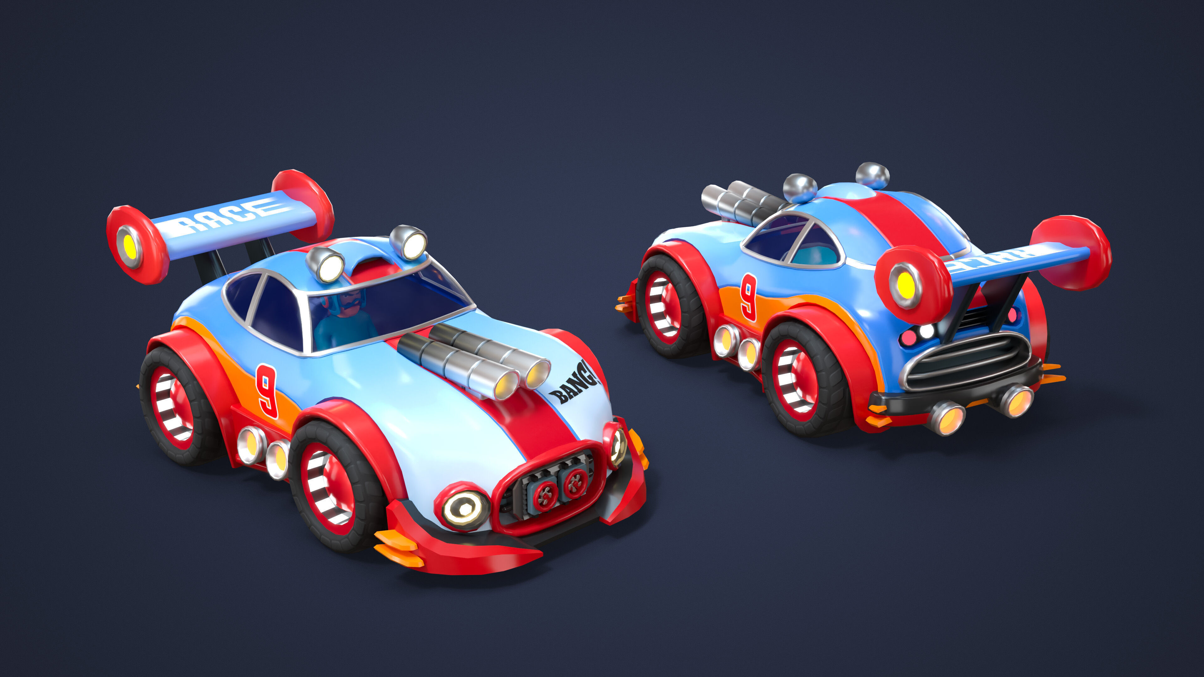 Modular Racing Cars Low-poly 3D model_16