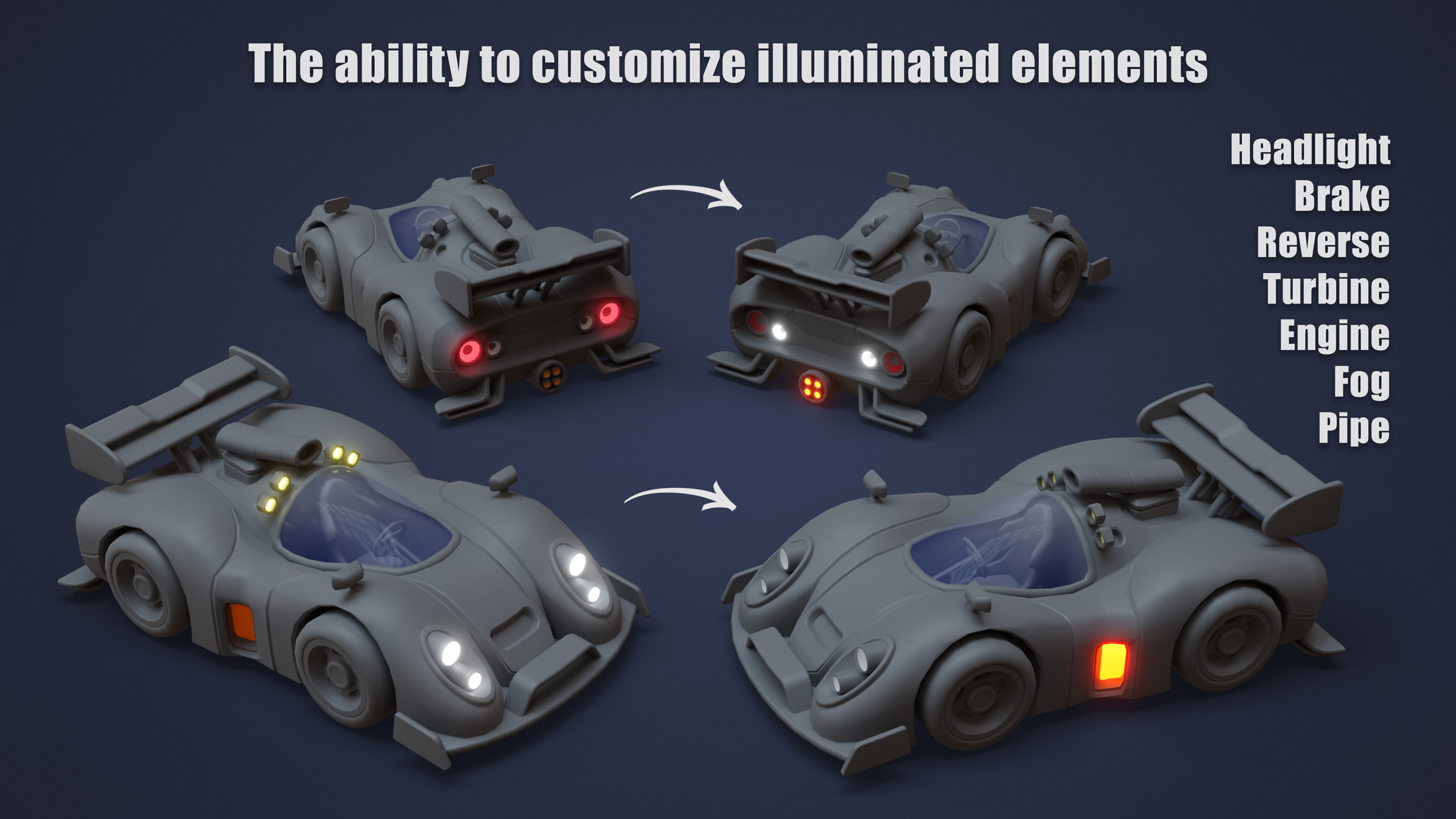 Modular Racing Cars Low-poly 3D model_9