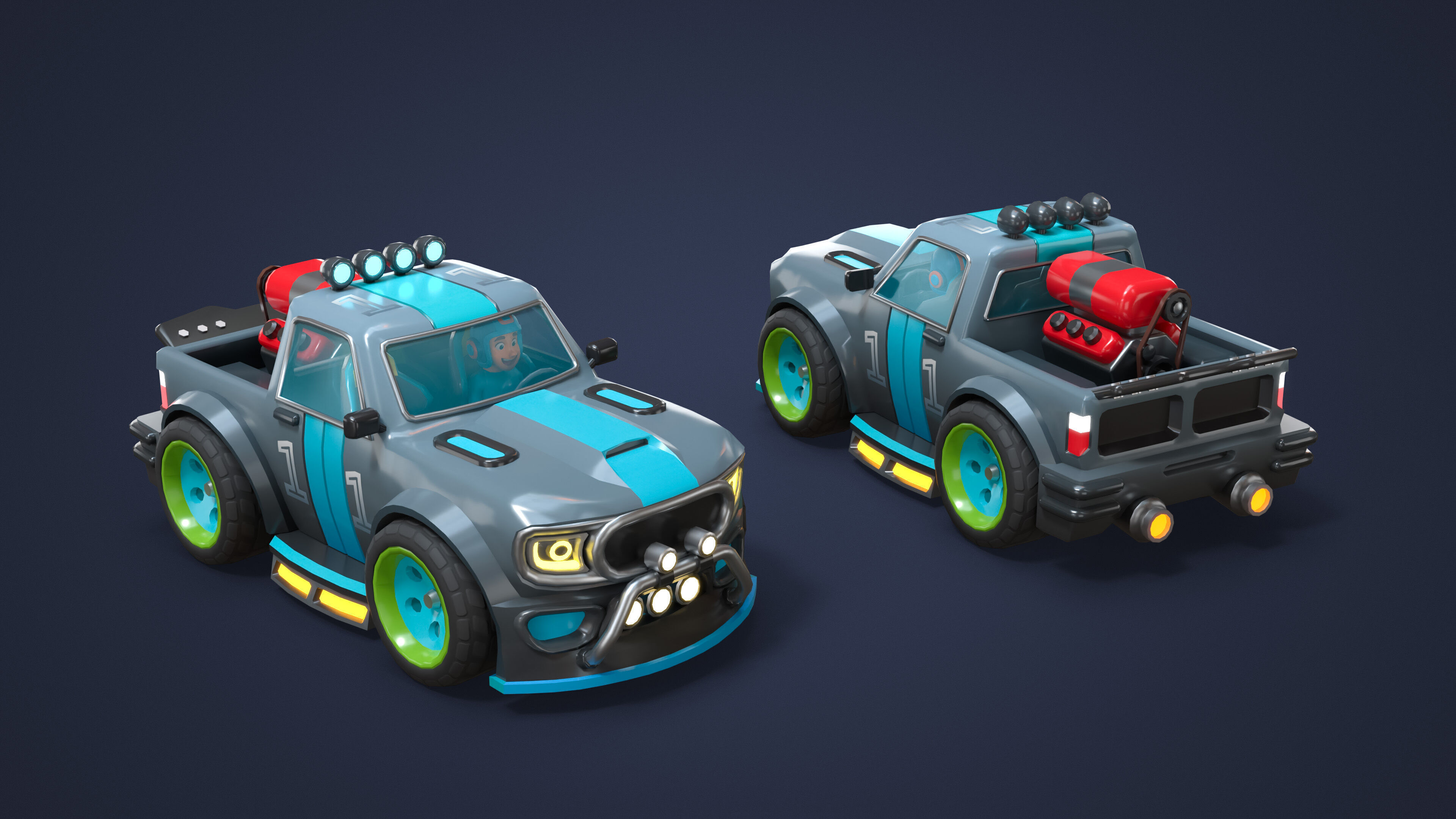 Modular Racing Cars Low-poly 3D model_19