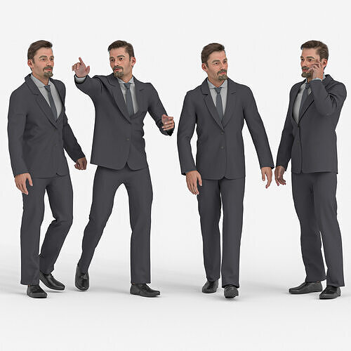 Businessman in Suit - 3D Model in 4 Poses Low-poly 3D model
