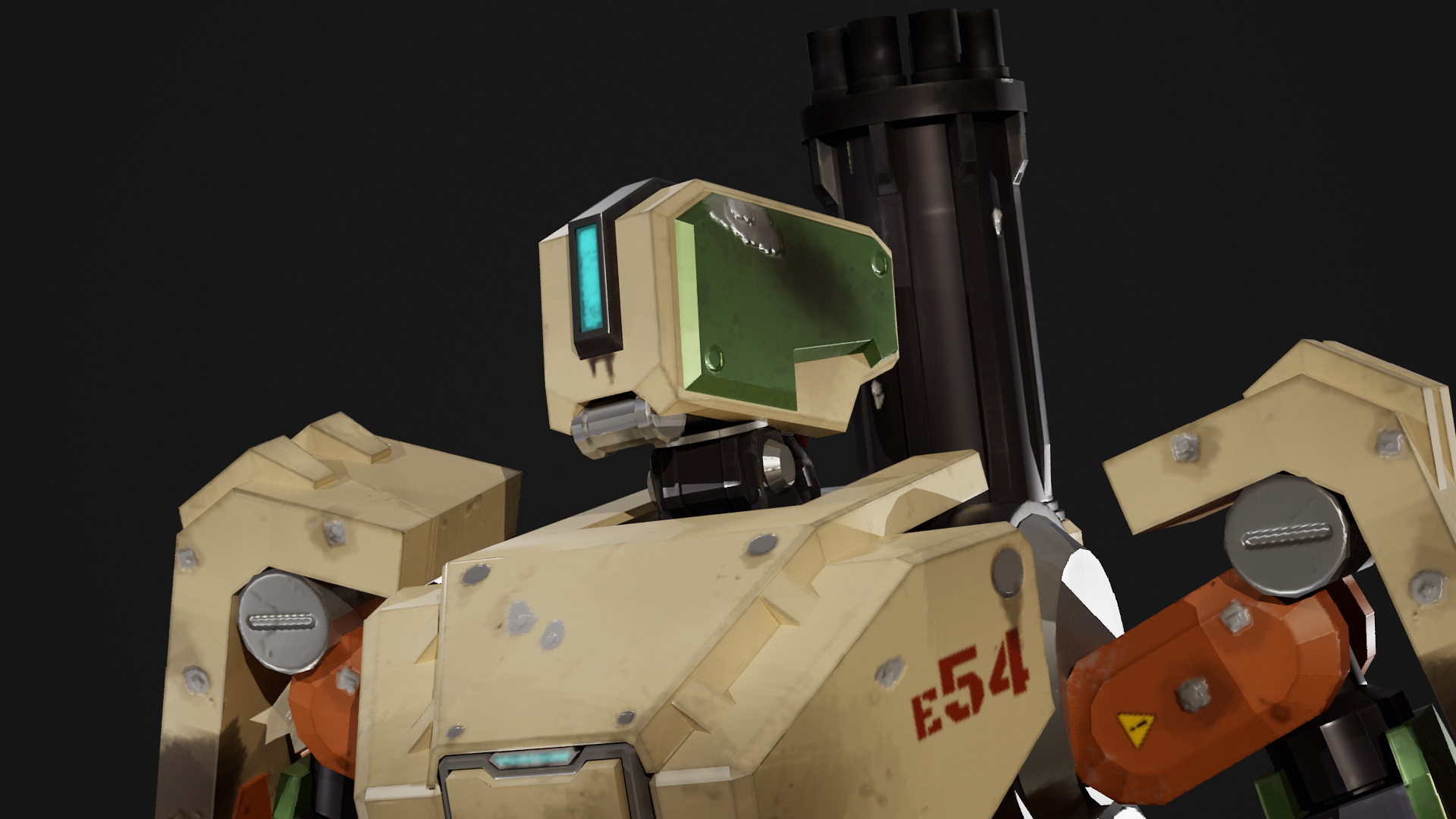 Bastion Robot - High to low poly bake with textures Low-poly 3D model_4