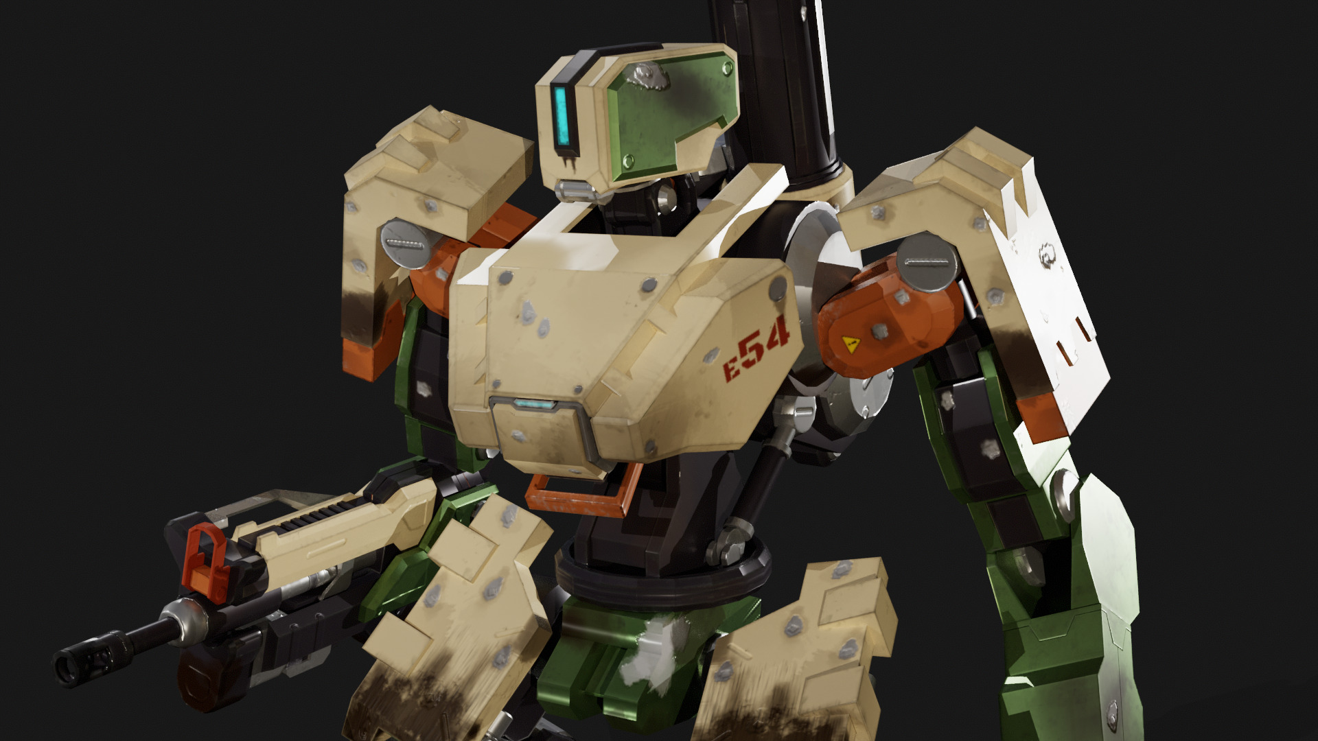 Bastion Robot - High to low poly bake with textures Low-poly 3D model_6