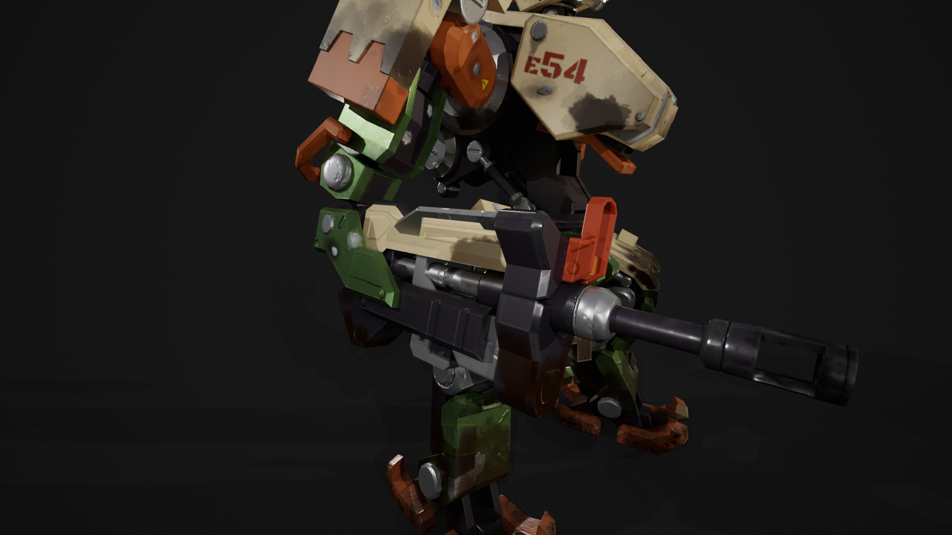 Bastion Robot - High to low poly bake with textures Low-poly 3D model_3