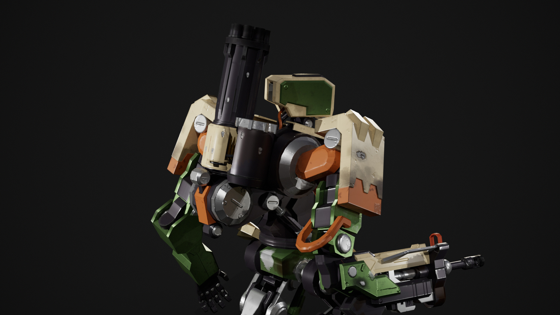 Bastion Robot - High to low poly bake with textures Low-poly 3D model_2