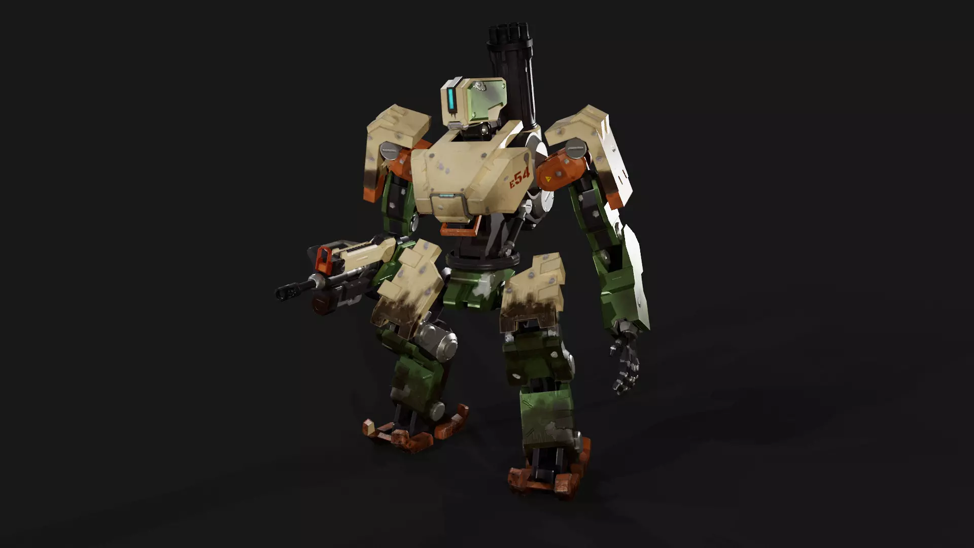 Bastion Robot - High to low poly bake with textures Low-poly 3D model_0