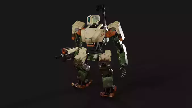 Bastion Robot - High to low poly bake with textures Low-poly 3D model