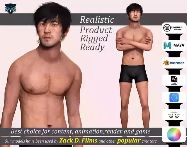 Takeshi Realistic Base Mesh Male Character Model