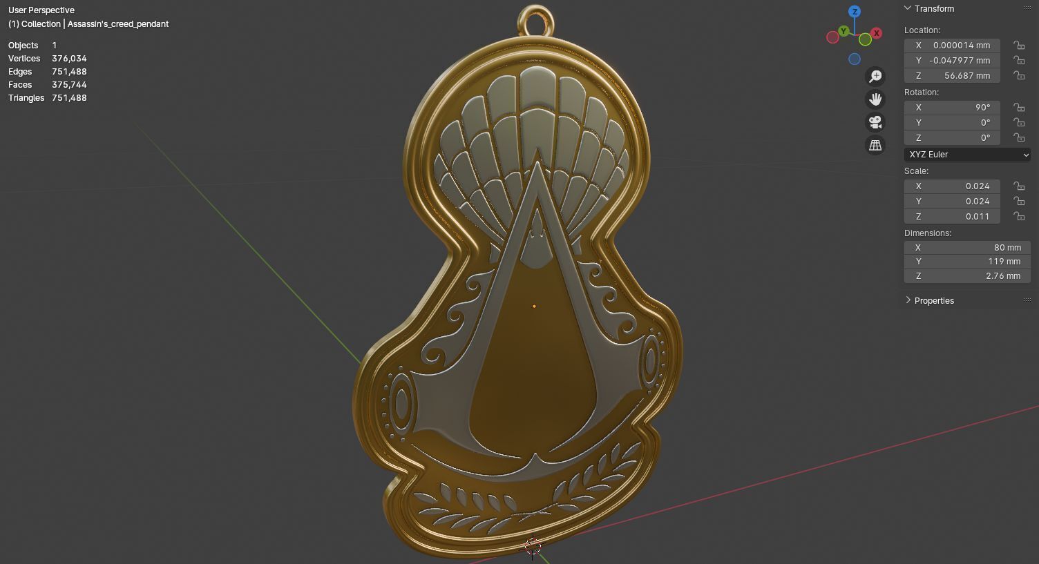 Assassins Creed pendant emblem of honor 3D model for 3D print 3D print model_21