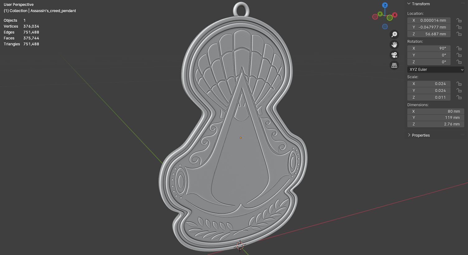Assassins Creed pendant emblem of honor 3D model for 3D print 3D print model_20