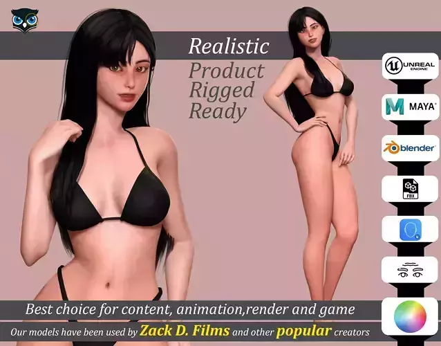 Luna Stylized Female Swimsuit Character 3D Model Low-poly 3D model