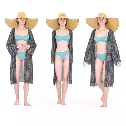 Beachwear woman in 3 poses