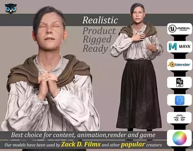 Elda Realistic Elderly Woman 3D Character Model Low-poly 3D model
