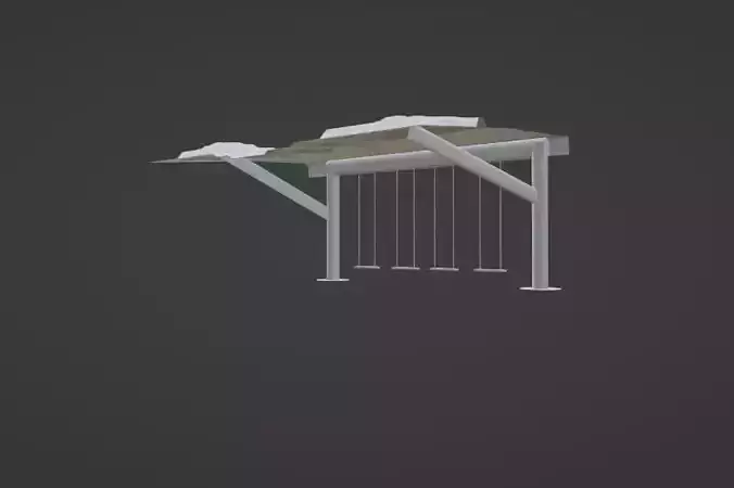 modern swing set pavilion with snow covered roof