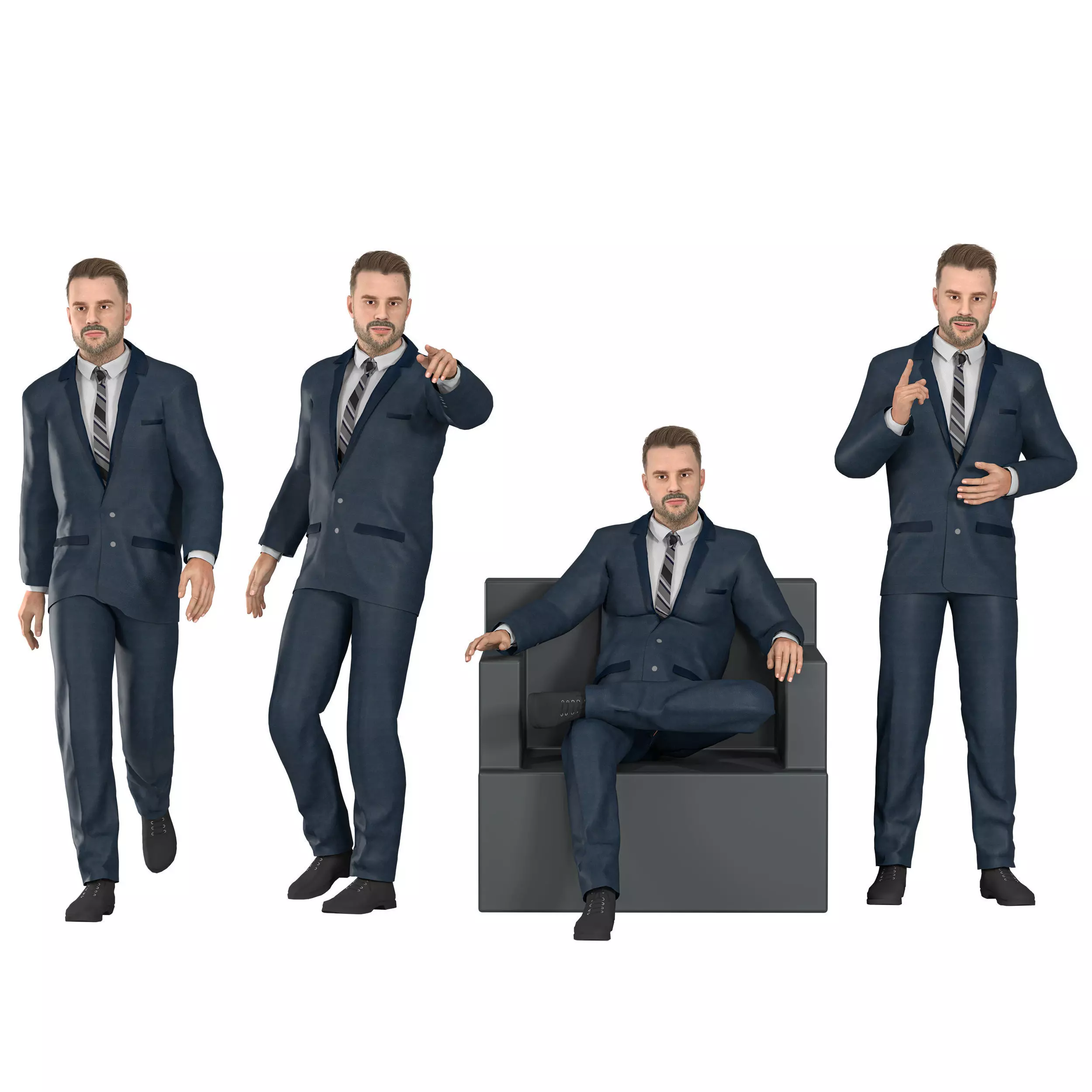 Business Man 04 poses Low-poly 3D model