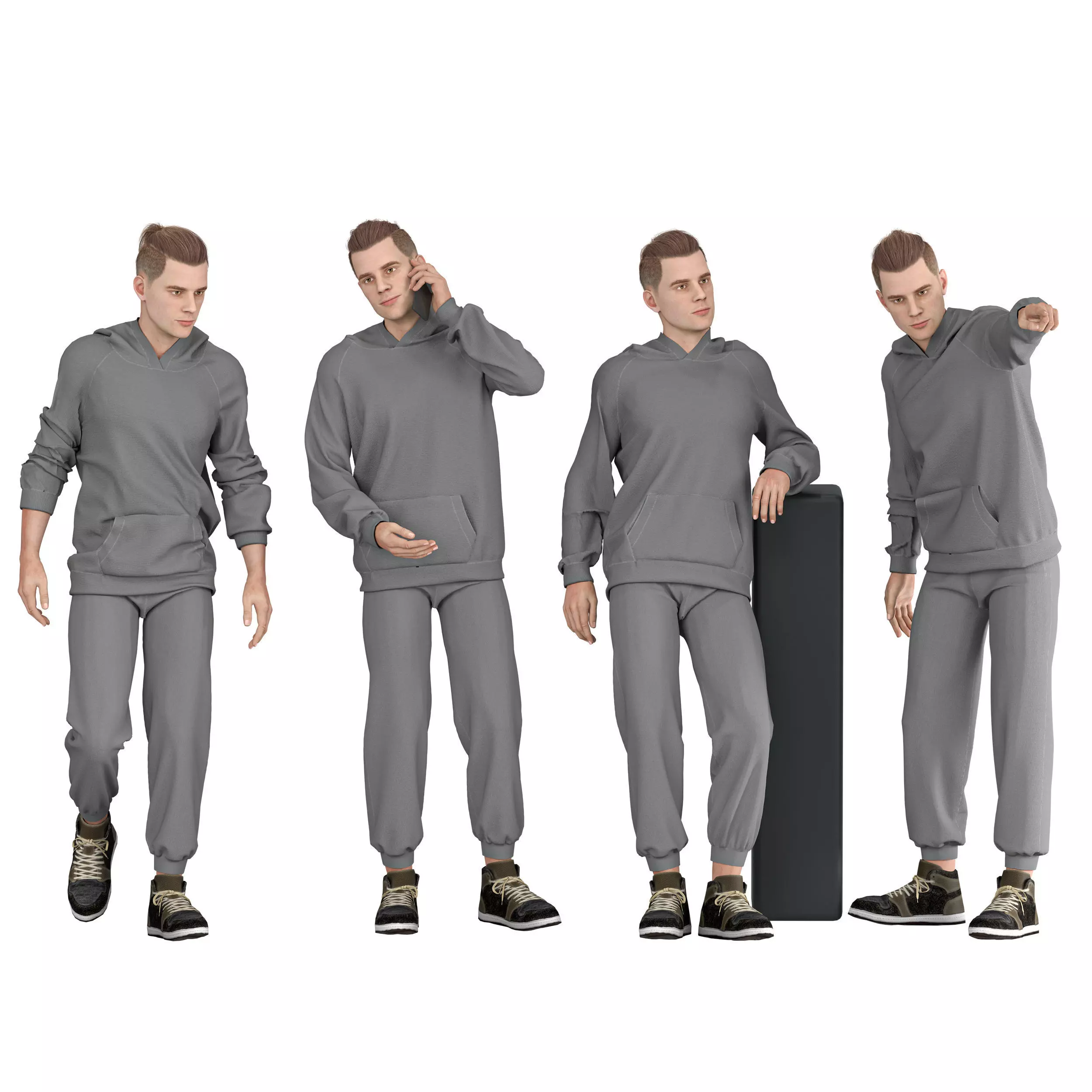Casual Boy sport wear 04 Poses Low-poly 3D model