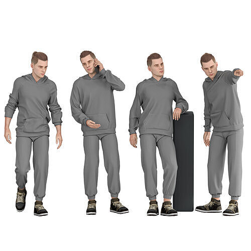 Casual Boy sport wear 04 Poses Low-poly 3D model
