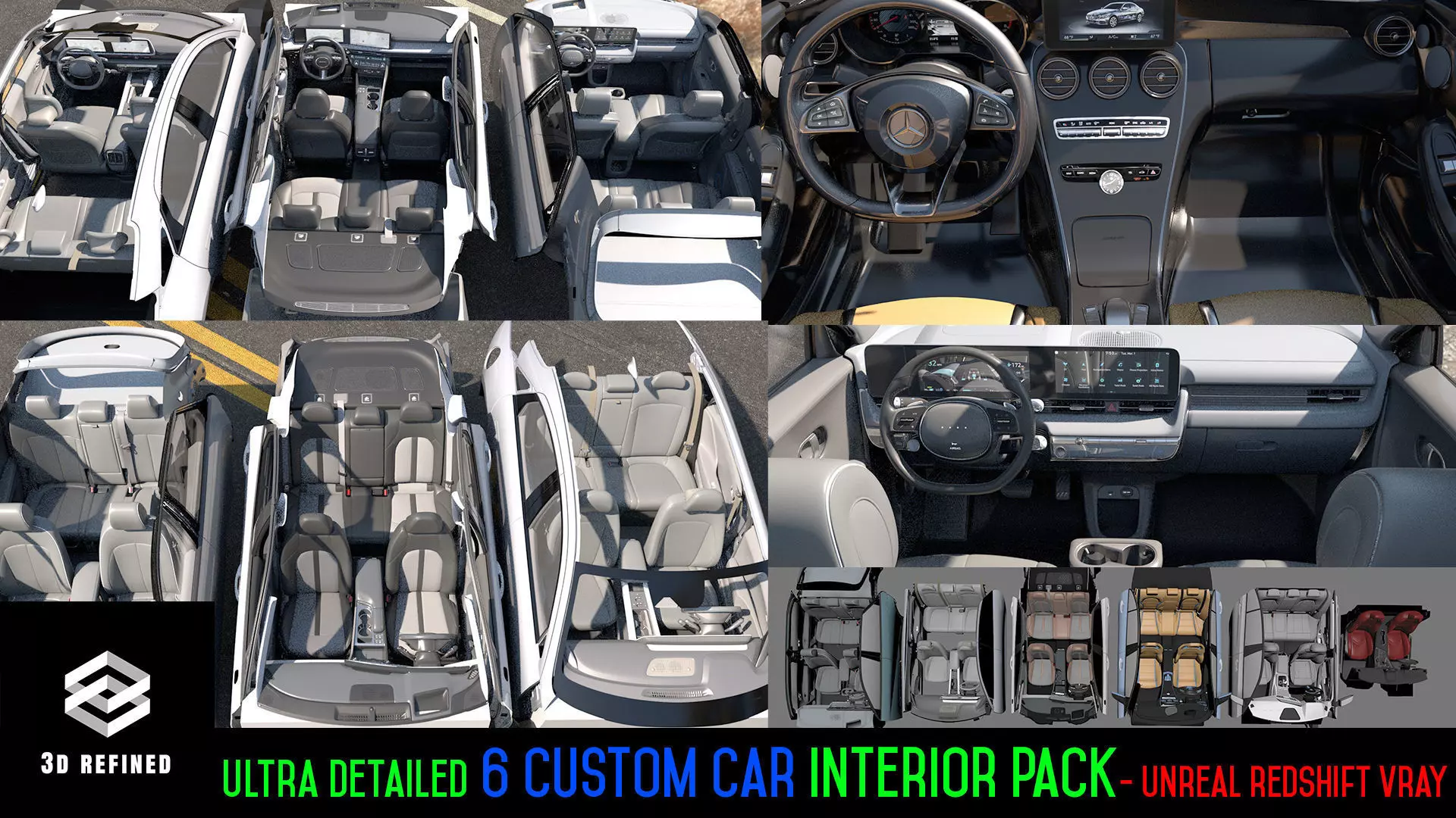 6 Highly detailed CAR Sedan Interior Bundle-unreal-vray-redshift 3D model_0