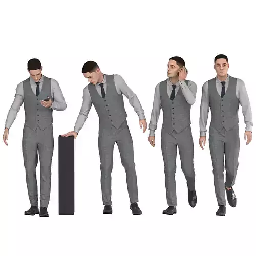 Office Man with coat vest in 04 poses Low-poly 3D model