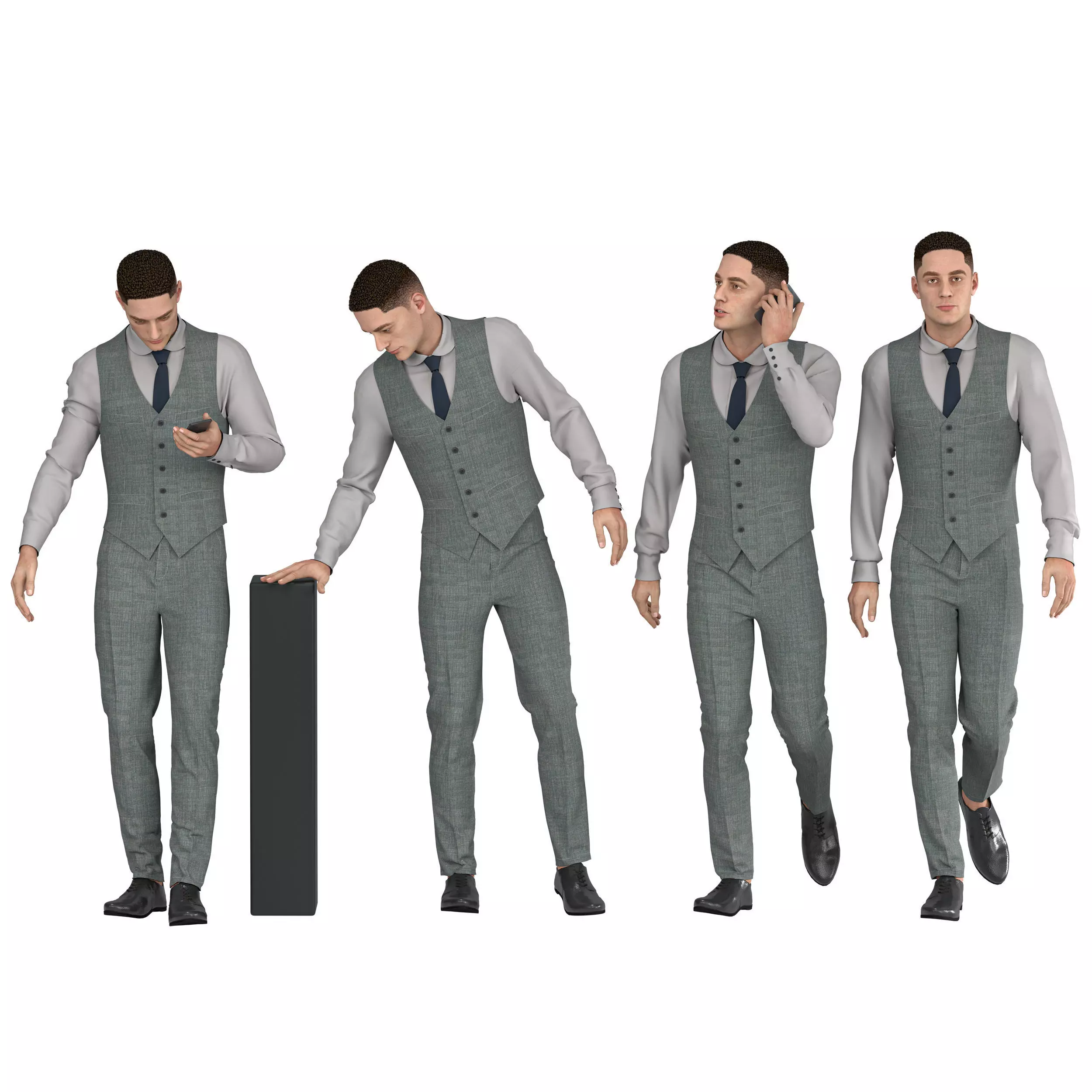 Office Man with coat vest in 04 poses Low-poly 3D model