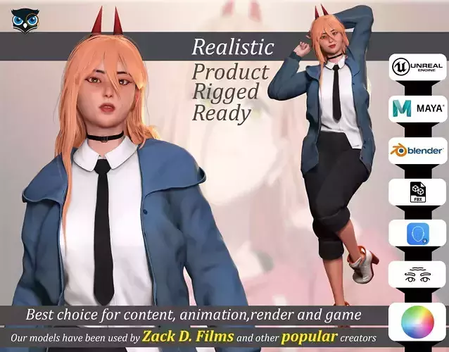 Chainsaw power Girl Stylized Female 3D Model Low-poly 3D model
