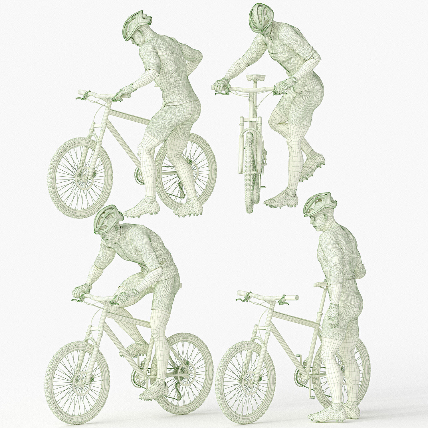 Cyclist Man in 04 Poses Low-poly 3D model_4
