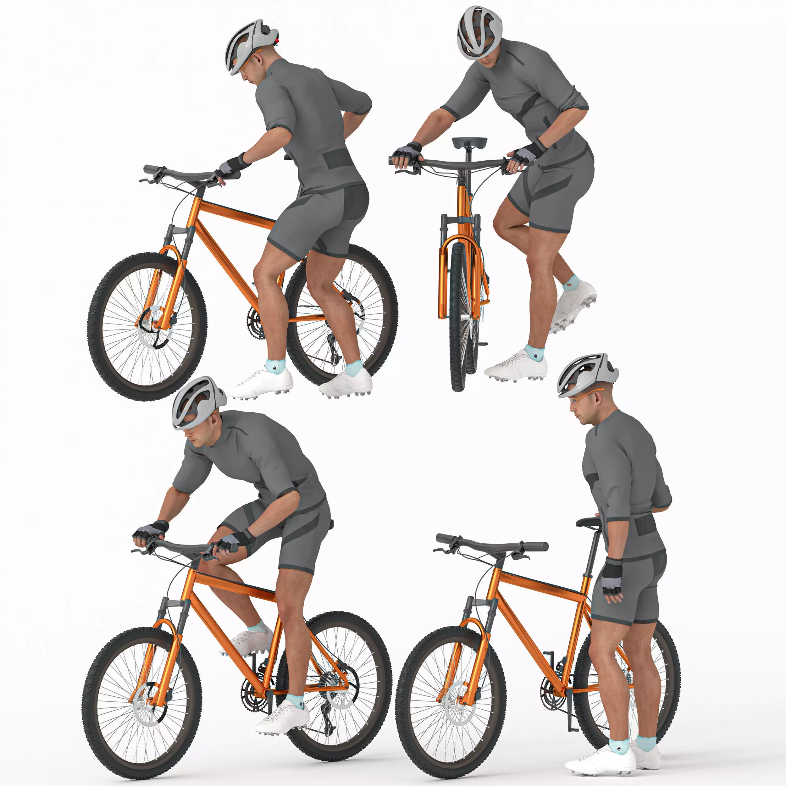 Cyclist Man in 04 Poses Low-poly 3D model_0