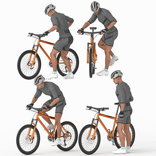 Cyclist Man in 04 Poses Low-poly 3D model