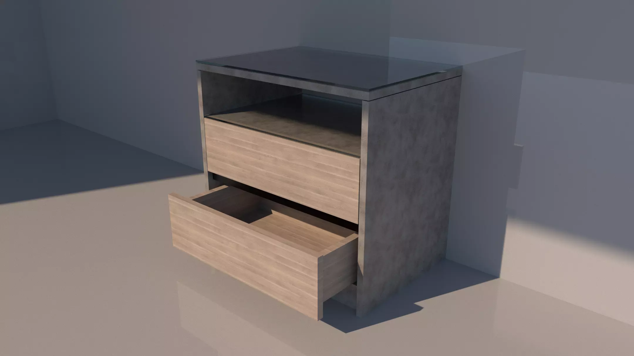 Shadow line Elegance Bedside Table - Basalt Low-poly 3D model_0