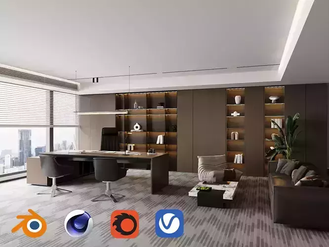 Executive Modern Office with Lounge Area 079 3D model