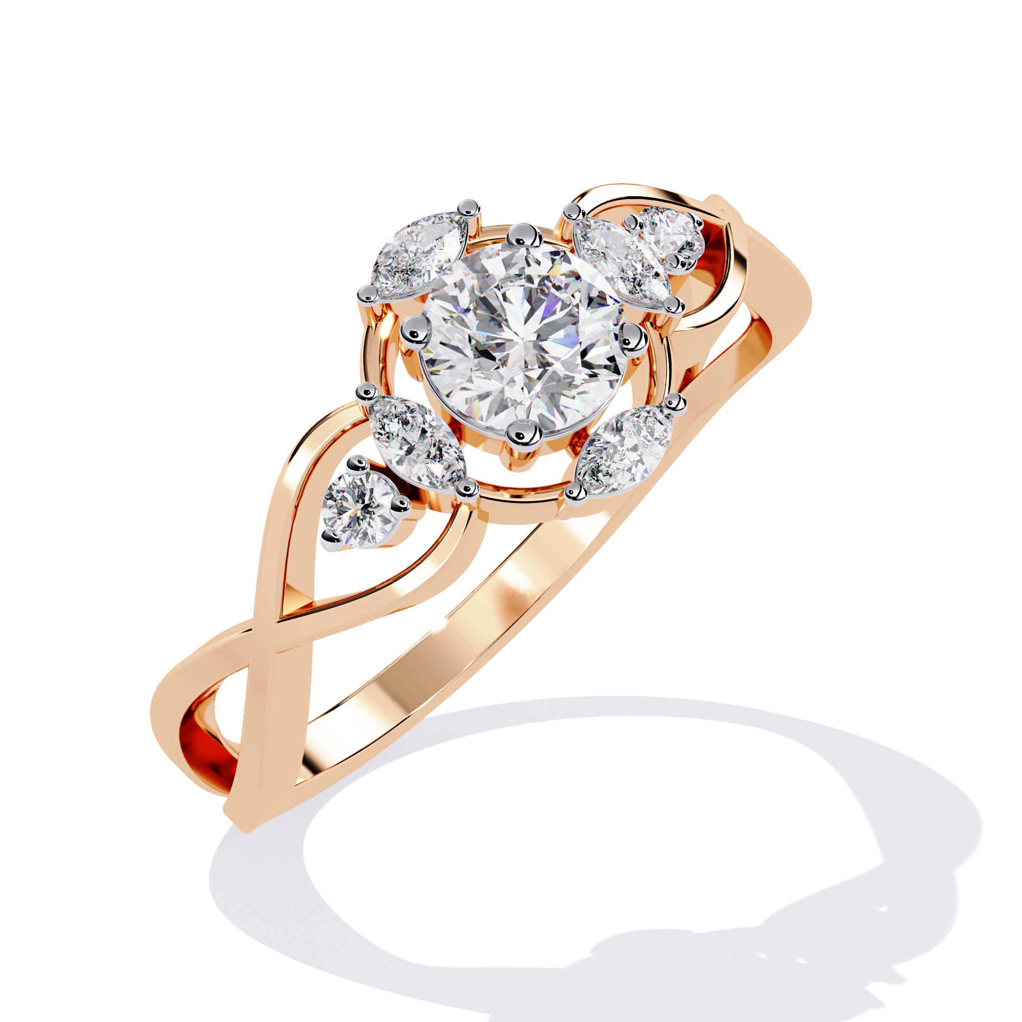 ROUND AND MARQUISE DIAMOND RING -CAD-044 3D model_2