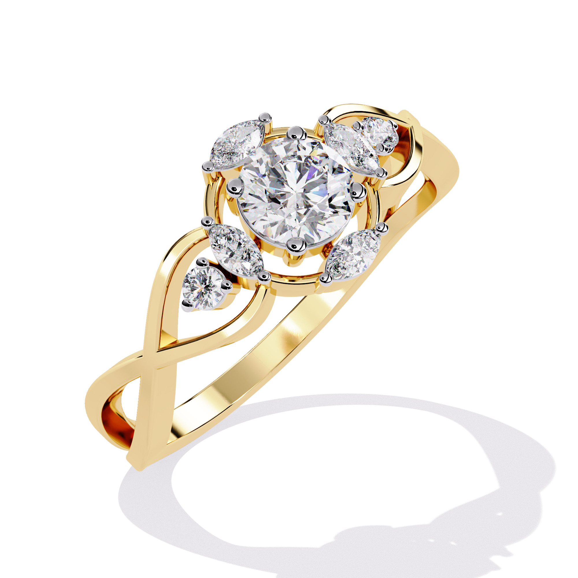 ROUND AND MARQUISE DIAMOND RING -CAD-044 3D model_1