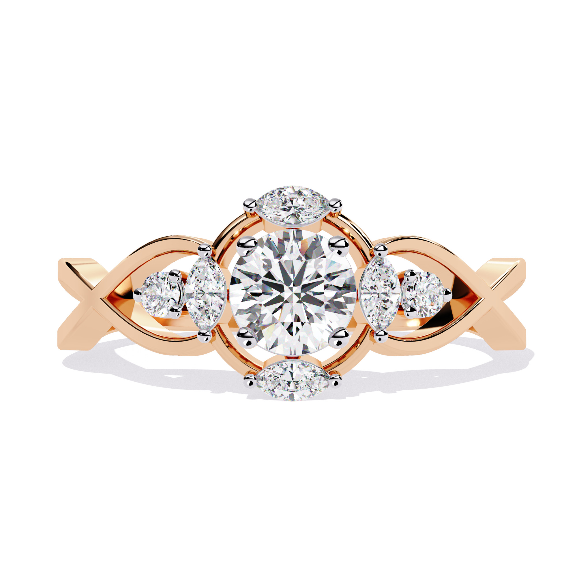 ROUND AND MARQUISE DIAMOND RING -CAD-044 3D model_5