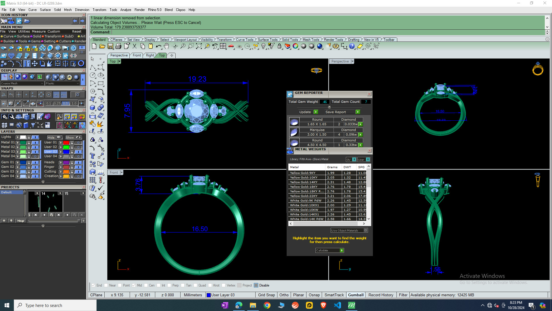 ROUND AND MARQUISE DIAMOND RING -CAD-044 3D model_13