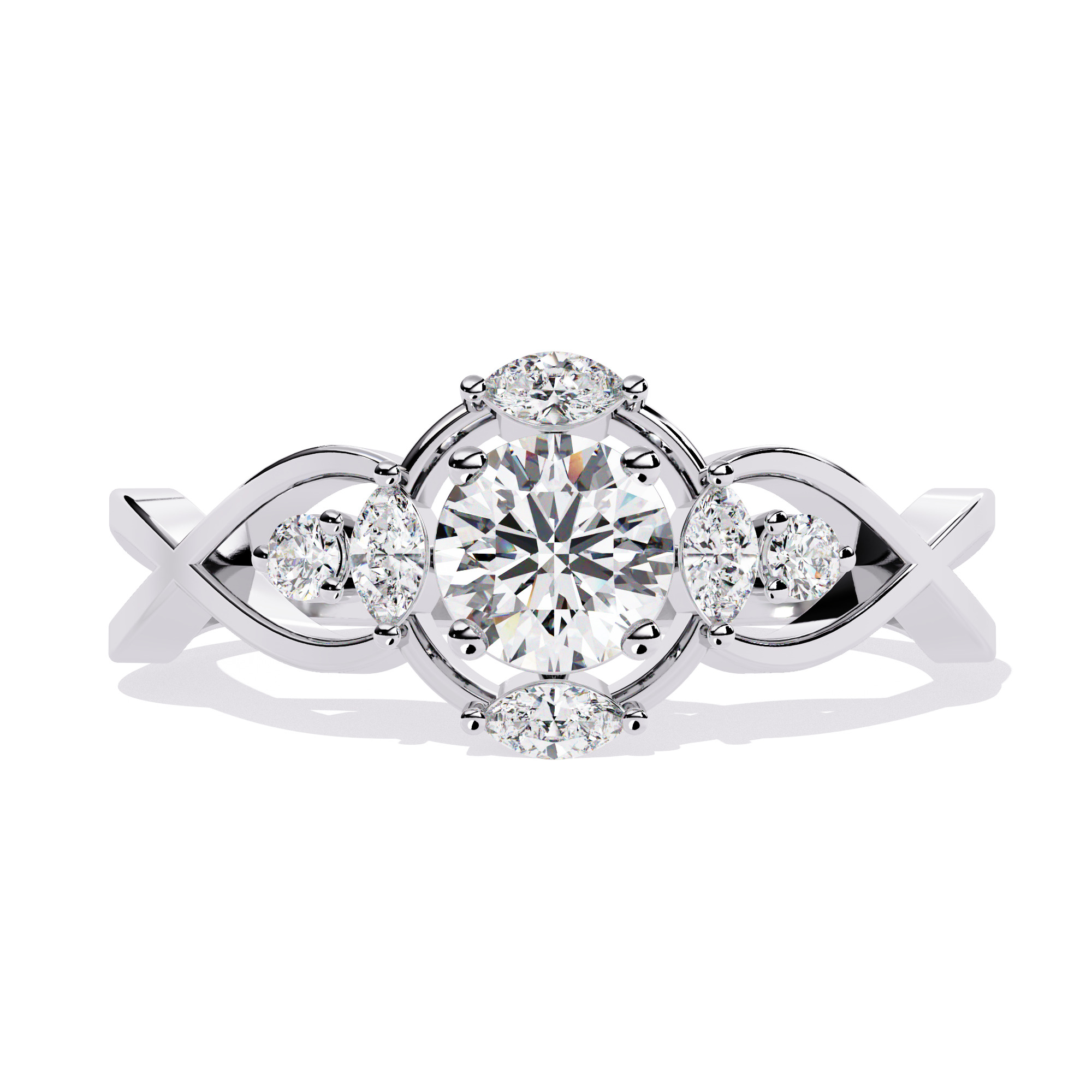 ROUND AND MARQUISE DIAMOND RING -CAD-044 3D model_3