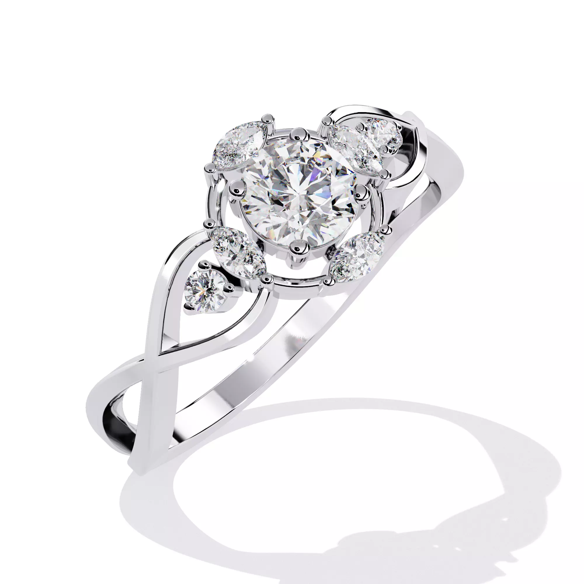 ROUND AND MARQUISE DIAMOND RING -CAD-044 3D model_0