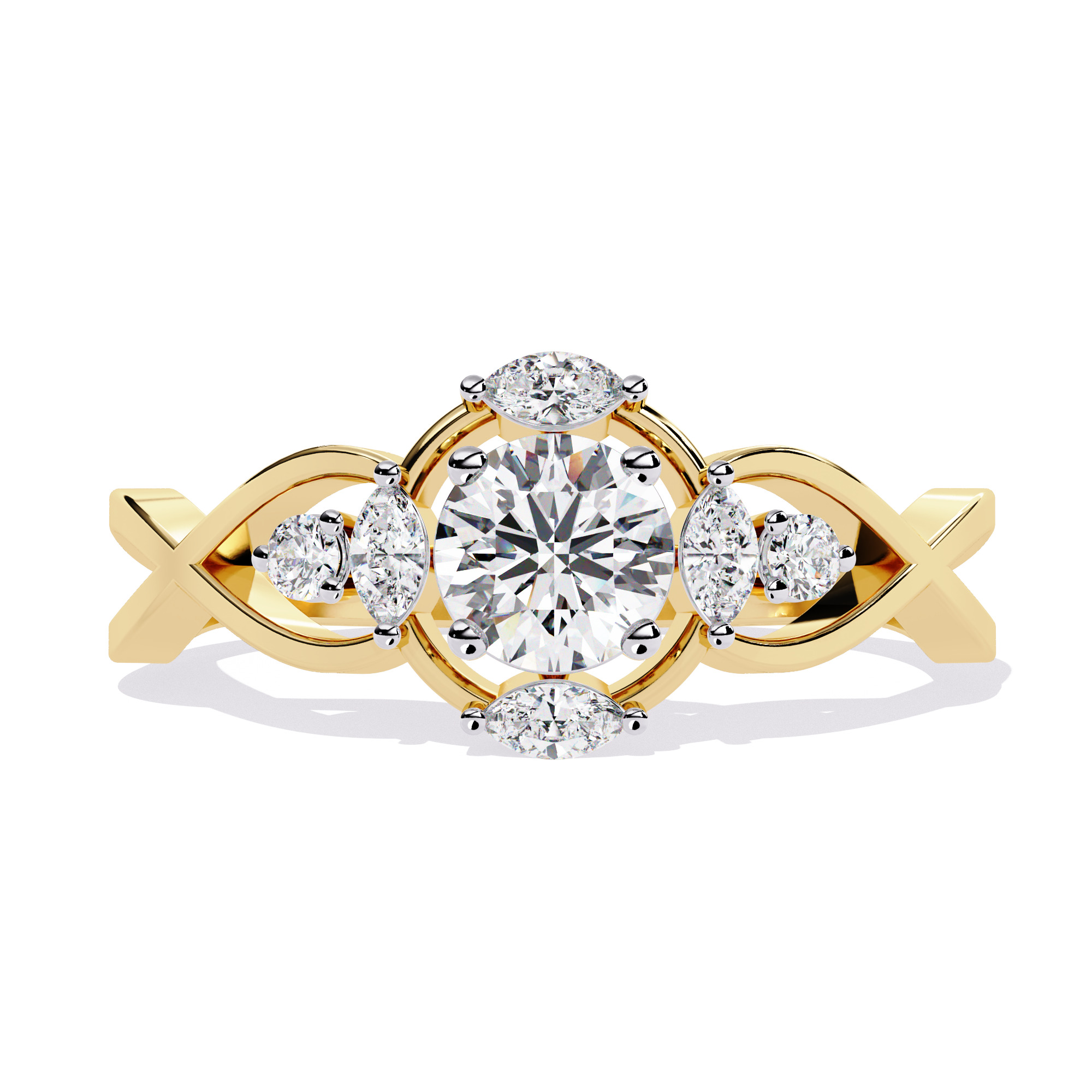 ROUND AND MARQUISE DIAMOND RING -CAD-044 3D model_4