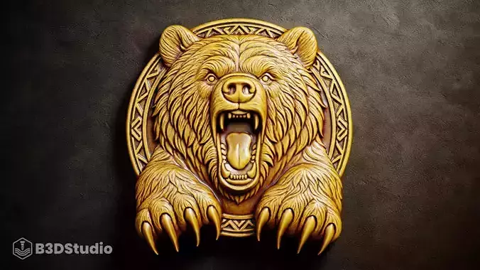 High Detail Bear Relief for CNC Laser and 3D Print STL File 