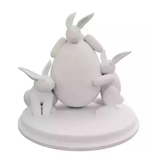 Three Rabbits Holding an Egg 3D print model
