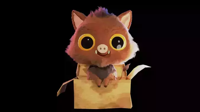 Stylized Baby Boar in a Box LP and HP Set Low-poly 3D model