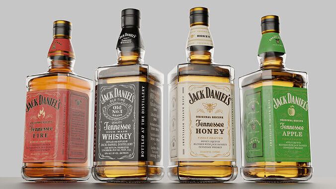22 Whiskey Alcohol Bottles Jameson Jack Daniels Chivas Low-poly 3D model 2